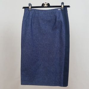 NWOT CHANEL Vintage Blue Jean Pencil Skirt Size 34